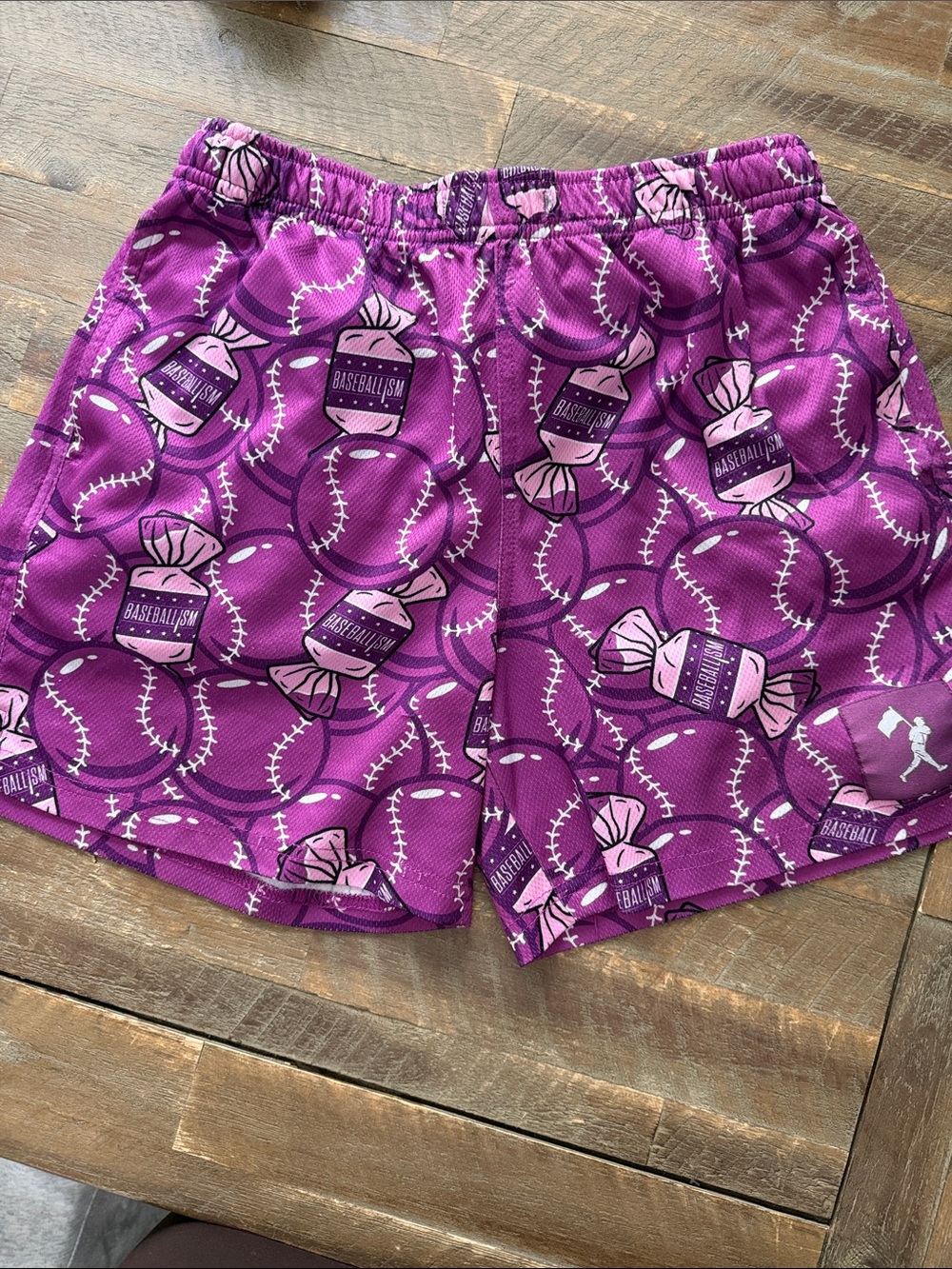 Boy's Baseballism Purple Baseball Print Athletic Shorts